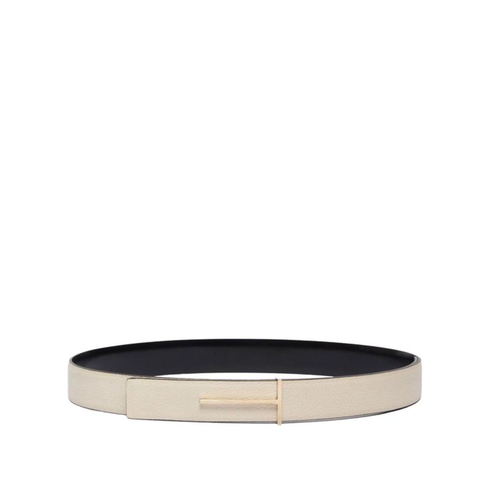 Grained Leather And Spazzolato Leather Slim T Belt Women